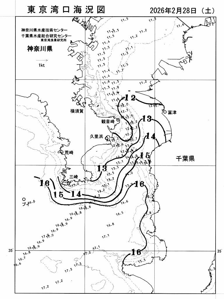 海況図, 東京湾口海況図 検索結果, (水温分布 等を図示)