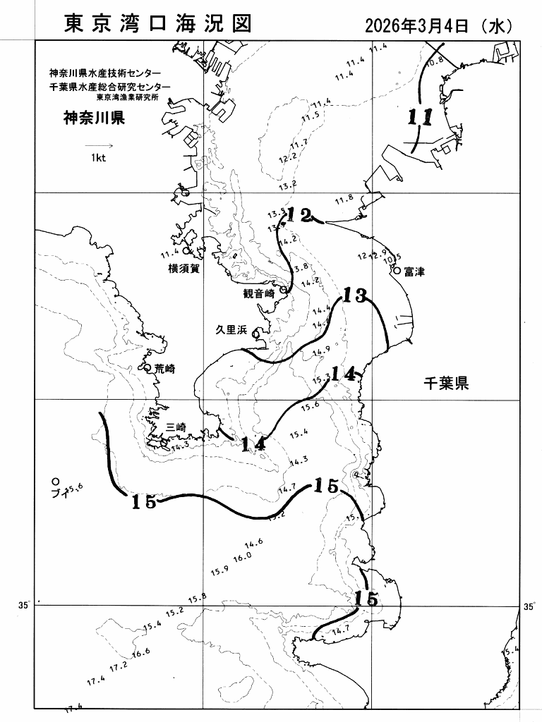 海況図, 東京湾口海況図 検索結果, (水温分布 等を図示)