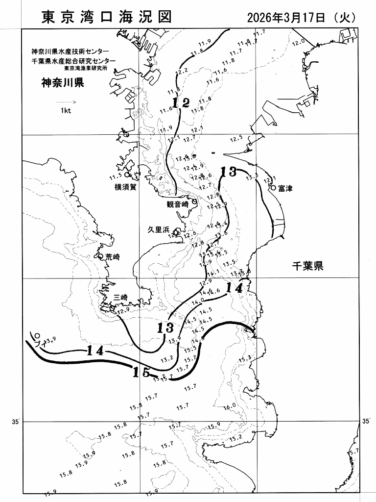 海況図, 東京湾口海況図 検索結果, (水温分布 等を図示)