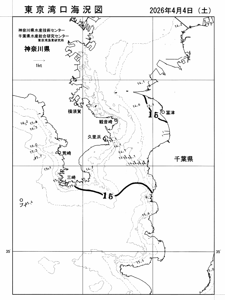 海況図, 東京湾口海況図 検索結果, (水温分布 等を図示)