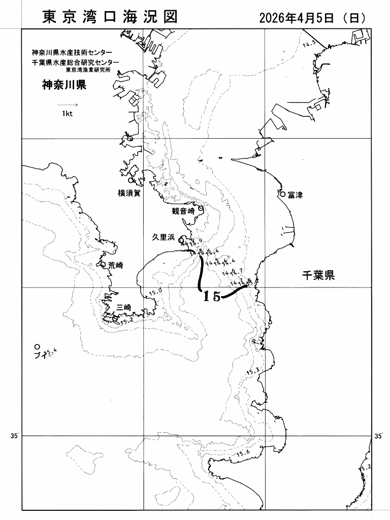 海況図, 東京湾口海況図 検索結果, (水温分布 等を図示)