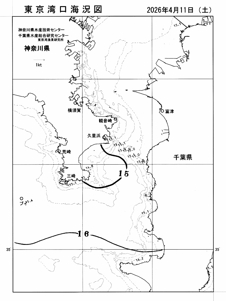 海況図, 東京湾口海況図 検索結果, (水温分布 等を図示)