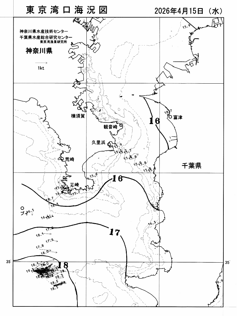 海況図, 東京湾口海況図 検索結果, (水温分布 等を図示)