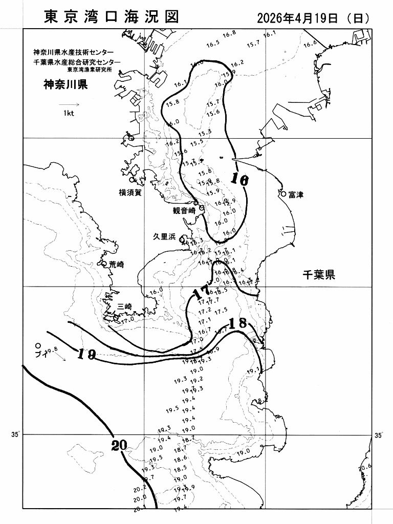 海況図, 東京湾口海況図 検索結果, (水温分布 等を図示)