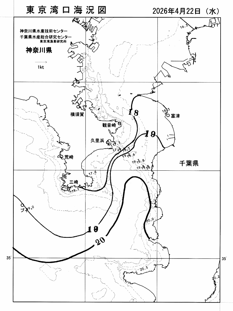 海況図, 東京湾口海況図 検索結果, (水温分布 等を図示)