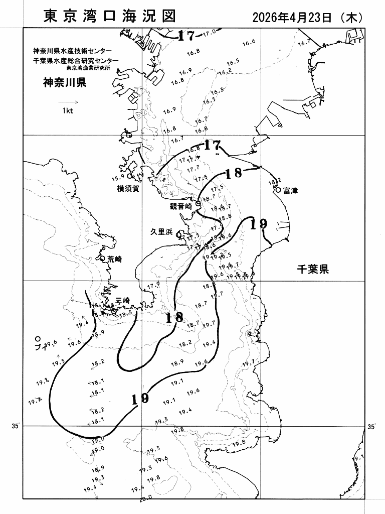 海況図, 東京湾口海況図 検索結果, (水温分布 等を図示)