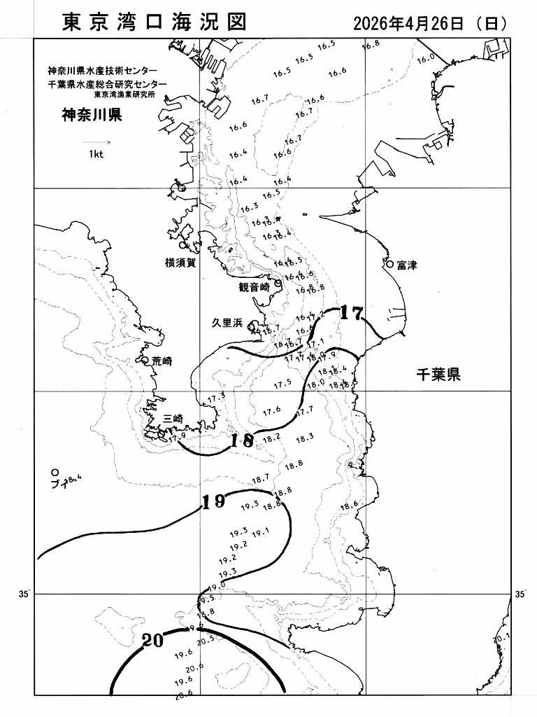 海況図, 東京湾口海況図 検索結果, (水温分布 等を図示)