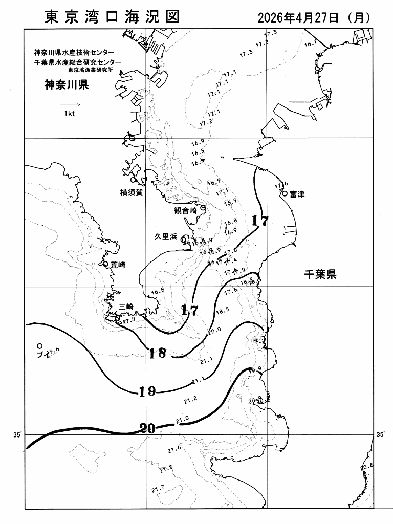 海況図, 東京湾口海況図 検索結果, (水温分布 等を図示)