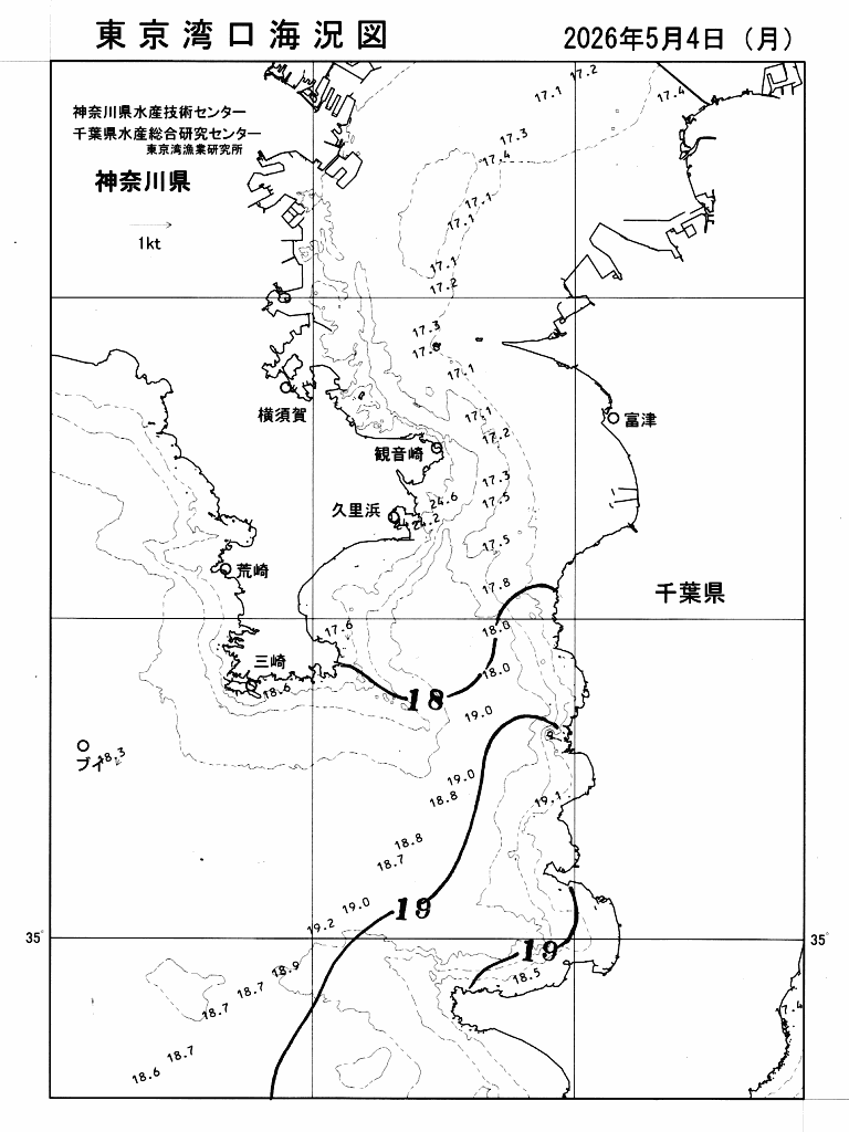 海況図, 東京湾口海況図 検索結果, (水温分布 等を図示)
