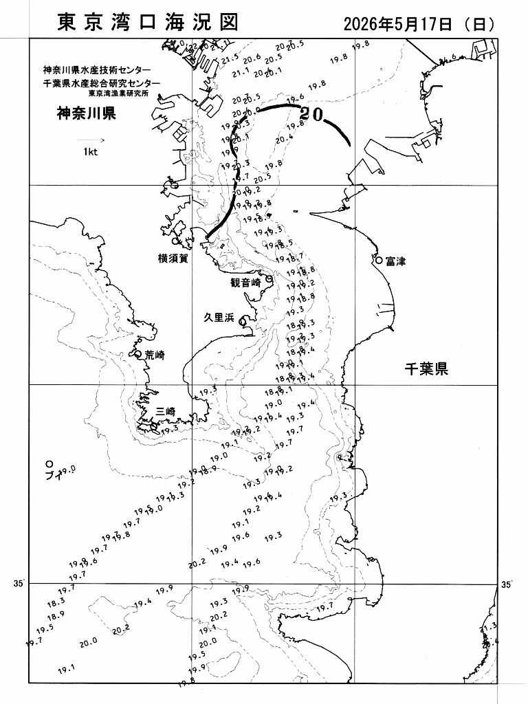 海況図, 東京湾口海況図 検索結果, (水温分布 等を図示)