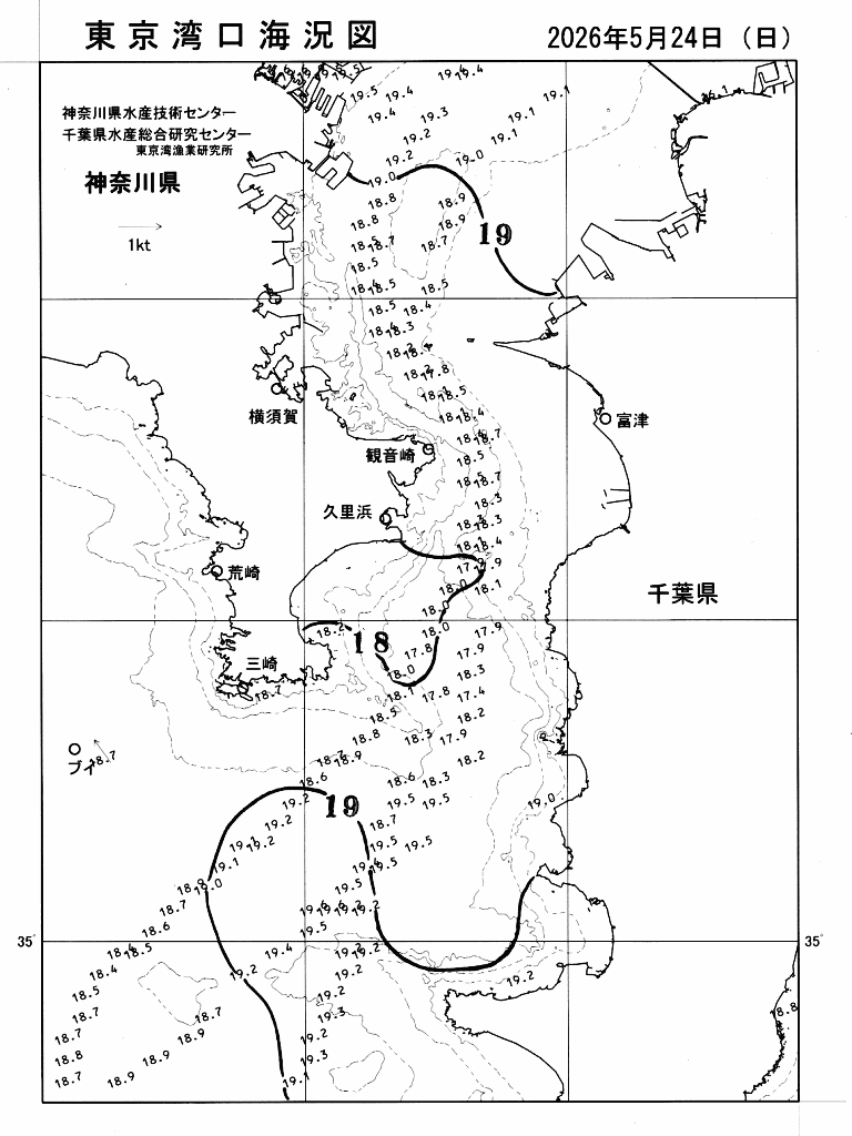 海況図, 東京湾口海況図 検索結果, (水温分布 等を図示)