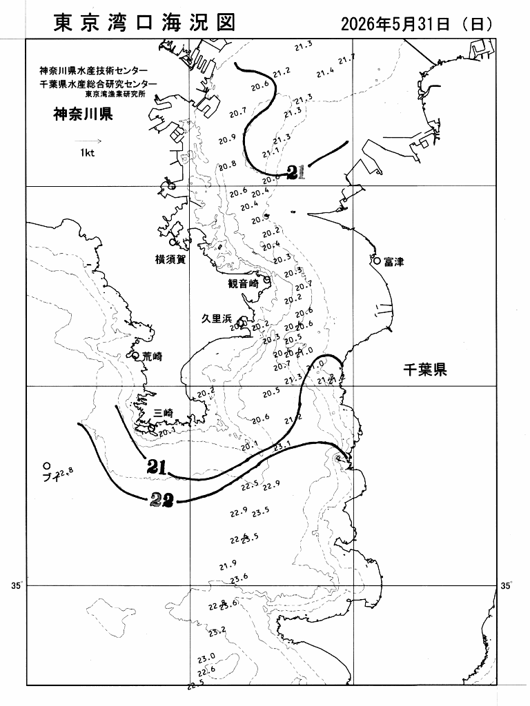 海況図, 東京湾口海況図 検索結果, (水温分布 等を図示)