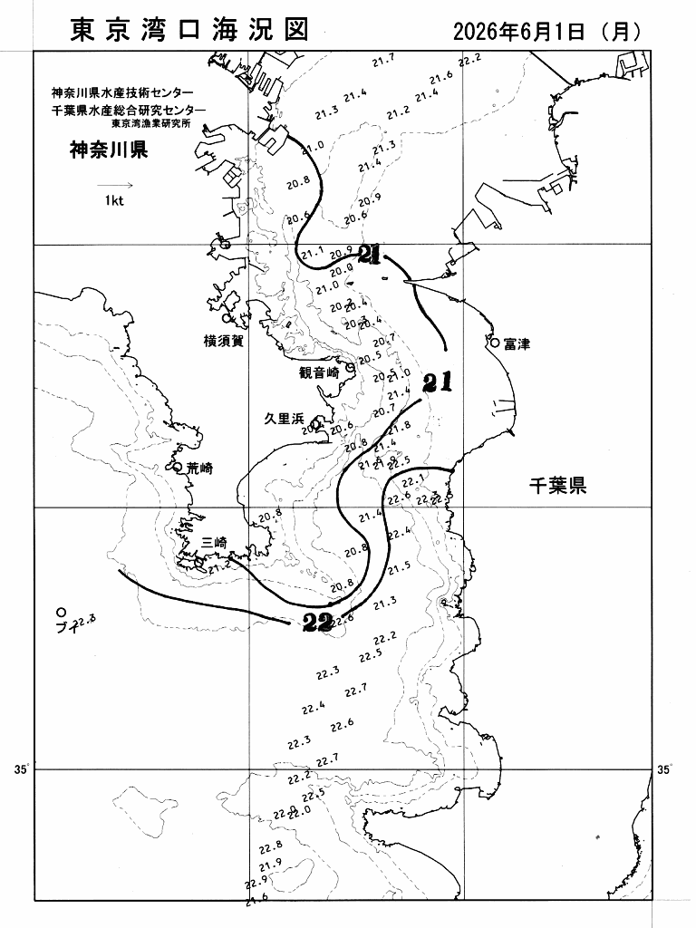 海況図, 東京湾口海況図 検索結果, (水温分布 等を図示)