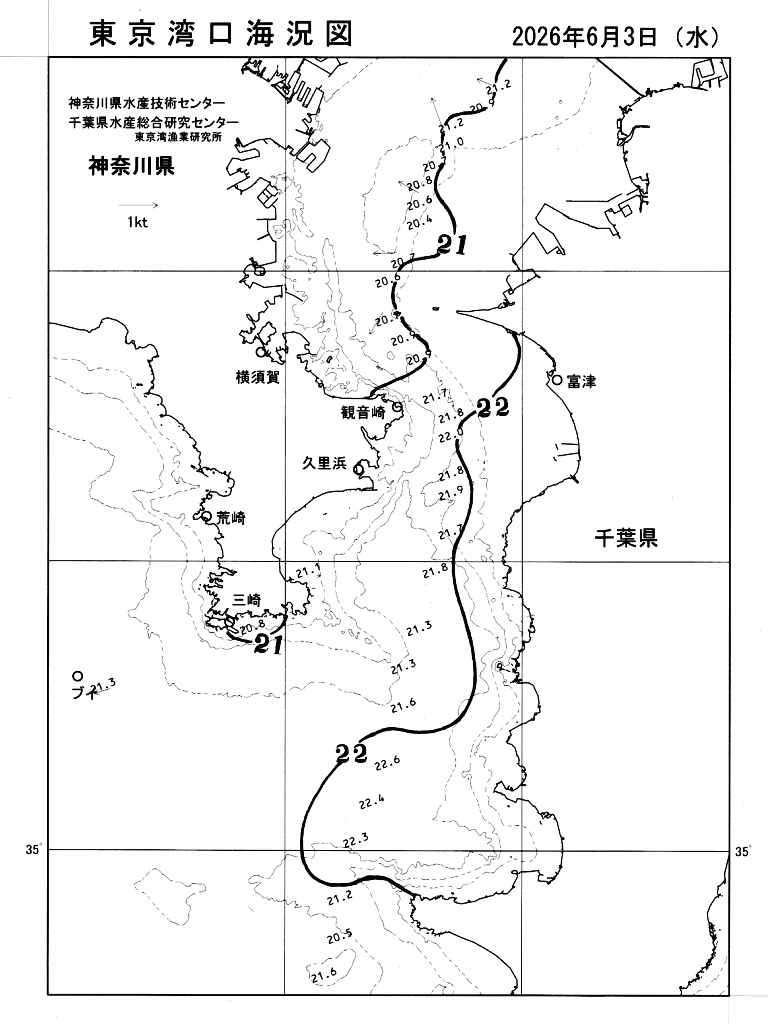海況図, 東京湾口海況図 検索結果, (水温分布 等を図示)