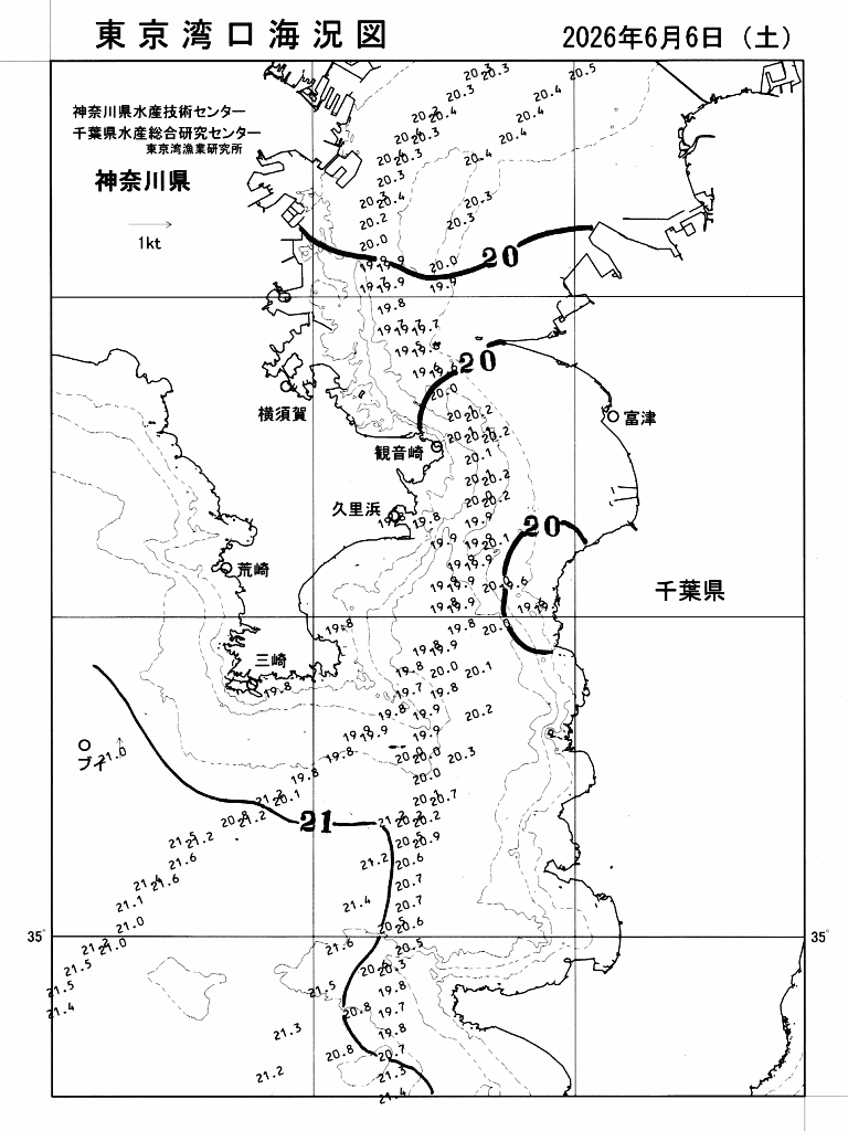 海況図, 東京湾口海況図 検索結果, (水温分布 等を図示)