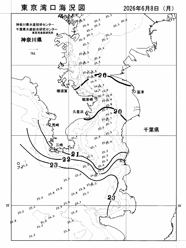 海況図, 東京湾口海況図 検索結果, (水温分布 等を図示)