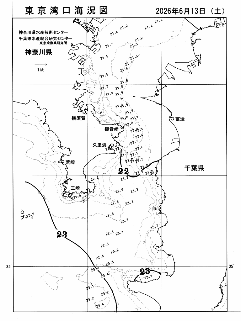 海況図, 東京湾口海況図 検索結果, (水温分布 等を図示)