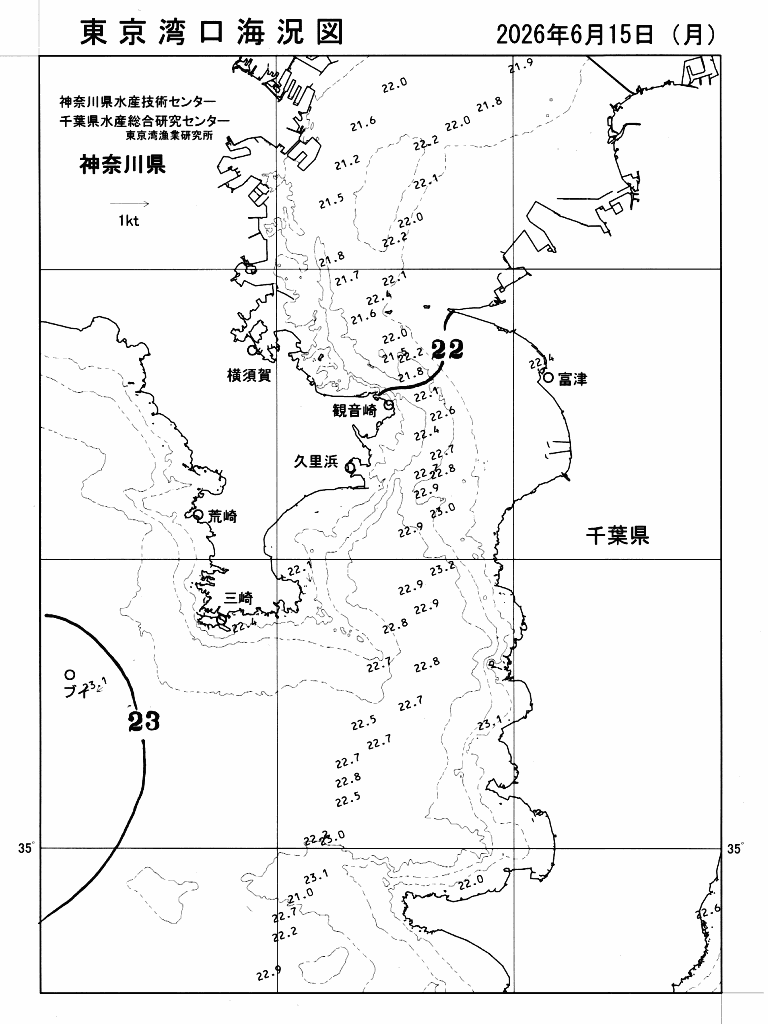 海況図, 東京湾口海況図 検索結果, (水温分布 等を図示)