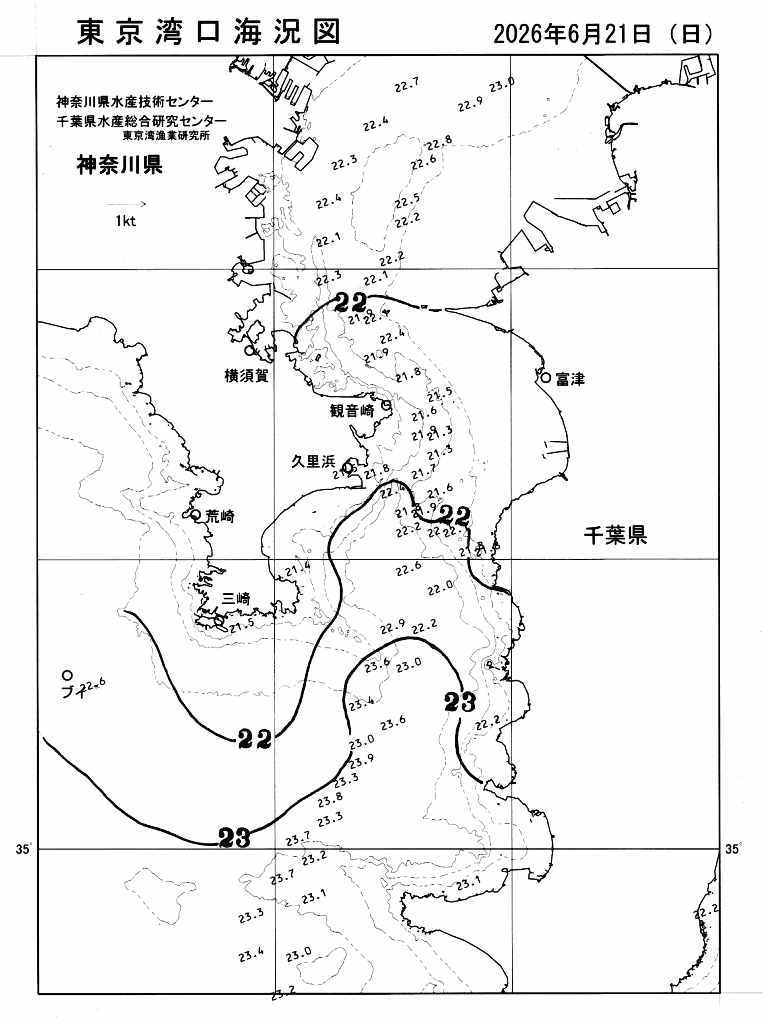 海況図, 東京湾口海況図 検索結果, (水温分布 等を図示)