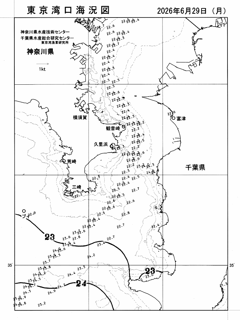 海況図, 東京湾口海況図 検索結果, (水温分布 等を図示)
