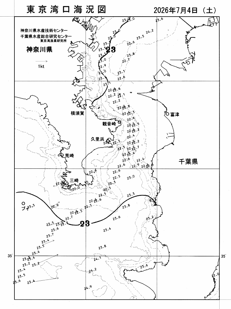 海況図, 東京湾口海況図 検索結果, (水温分布 等を図示)