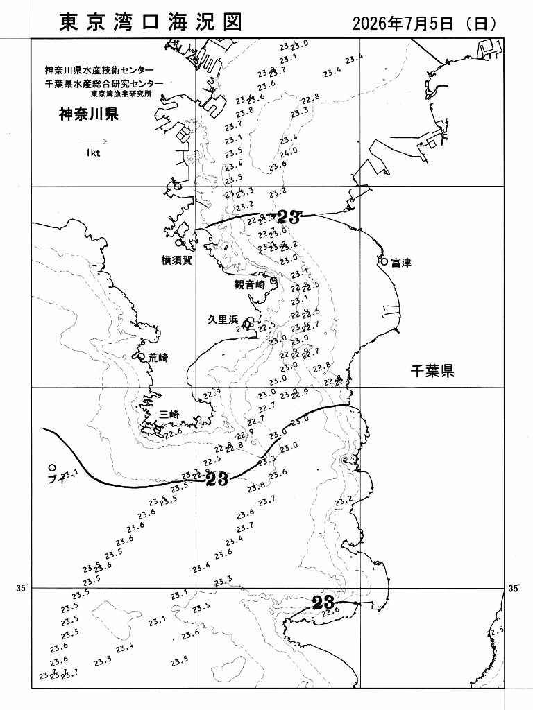 海況図, 東京湾口海況図 検索結果, (水温分布 等を図示)