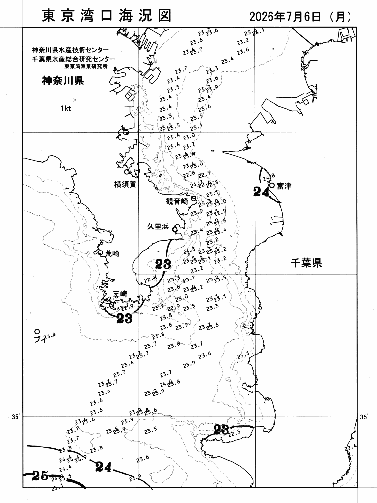 海況図, 東京湾口海況図 検索結果, (水温分布 等を図示)