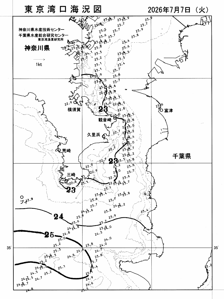 海況図, 東京湾口海況図 検索結果, (水温分布 等を図示)