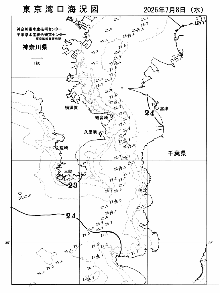 海況図, 東京湾口海況図 検索結果, (水温分布 等を図示)