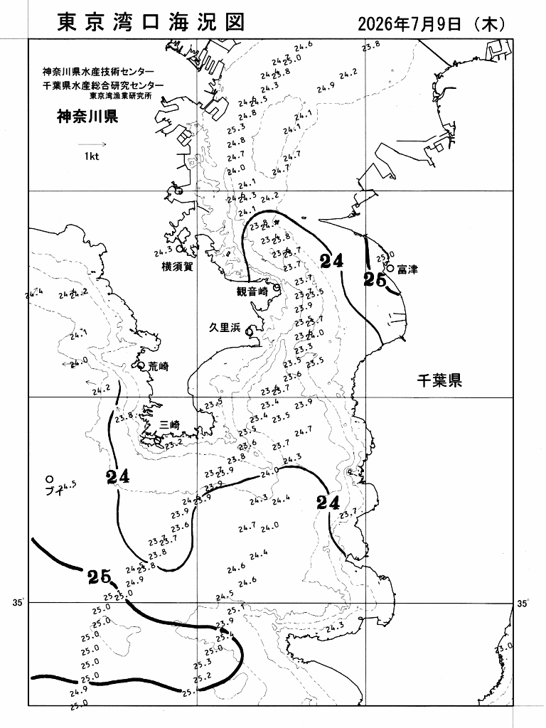 海況図, 東京湾口海況図 検索結果, (水温分布 等を図示)