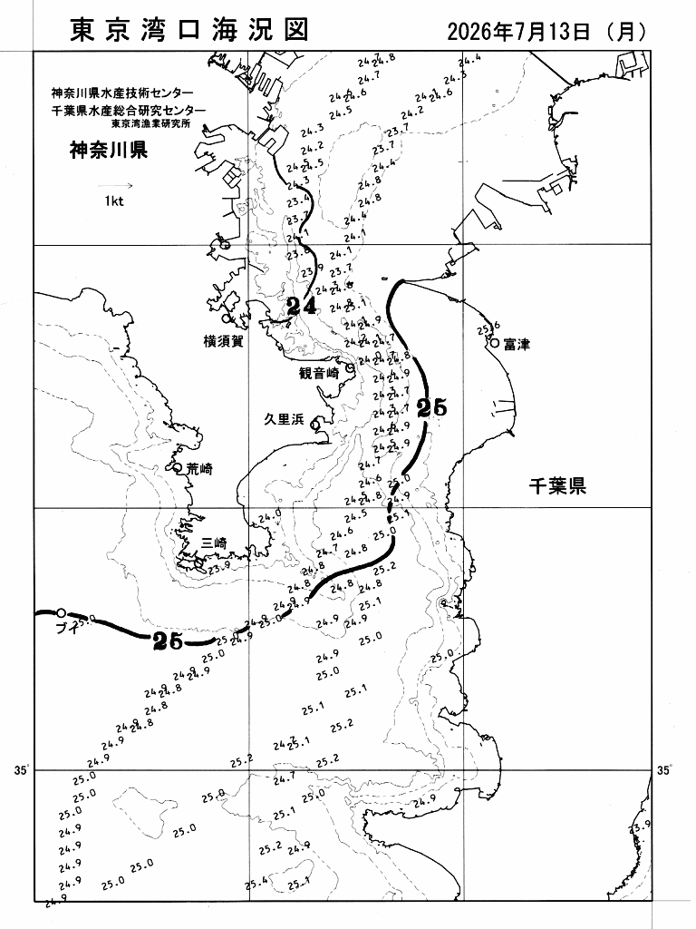 海況図, 東京湾口海況図 検索結果, (水温分布 等を図示)