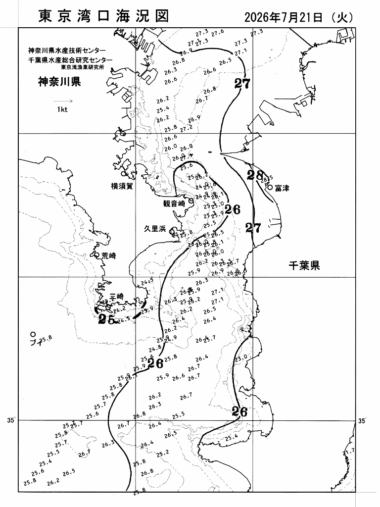 海況図, 東京湾口海況図 検索結果, (水温分布 等を図示)