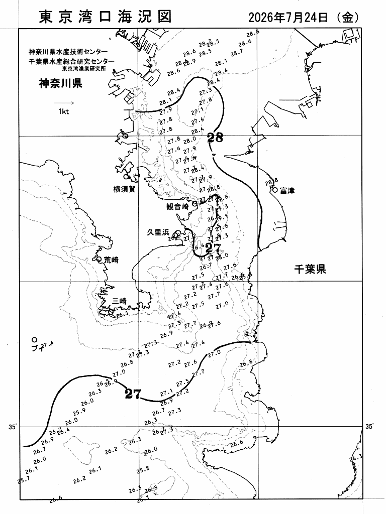 海況図, 東京湾口海況図 検索結果, (水温分布 等を図示)