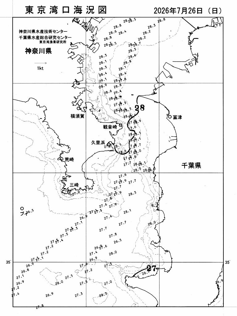 海況図, 東京湾口海況図 検索結果, (水温分布 等を図示)