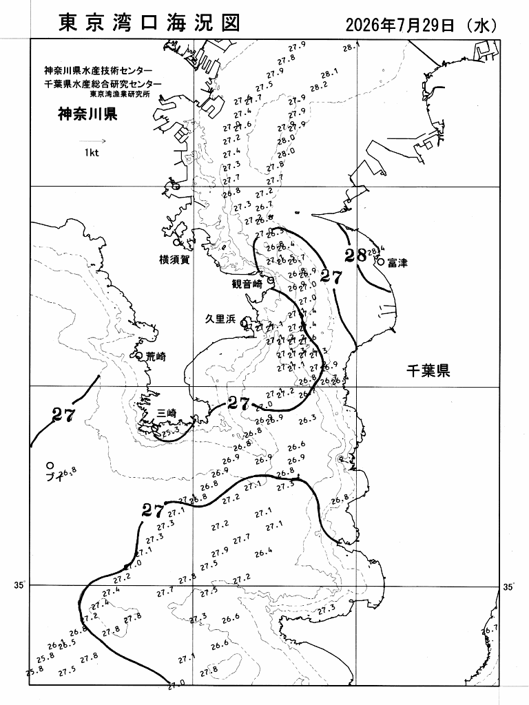 海況図, 東京湾口海況図 検索結果, (水温分布 等を図示)