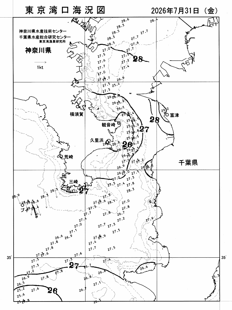 海況図, 東京湾口海況図 検索結果, (水温分布 等を図示)