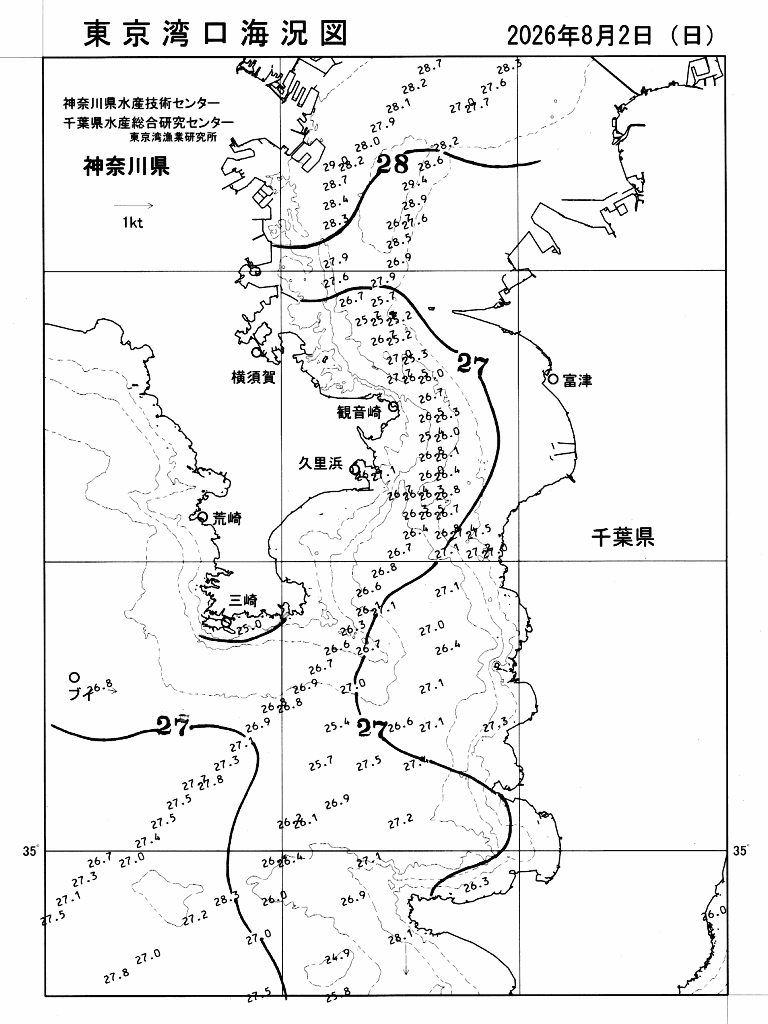 海況図, 東京湾口海況図 検索結果, (水温分布 等を図示)