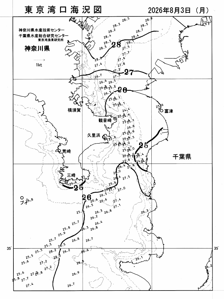 海況図, 東京湾口海況図 検索結果, (水温分布 等を図示)