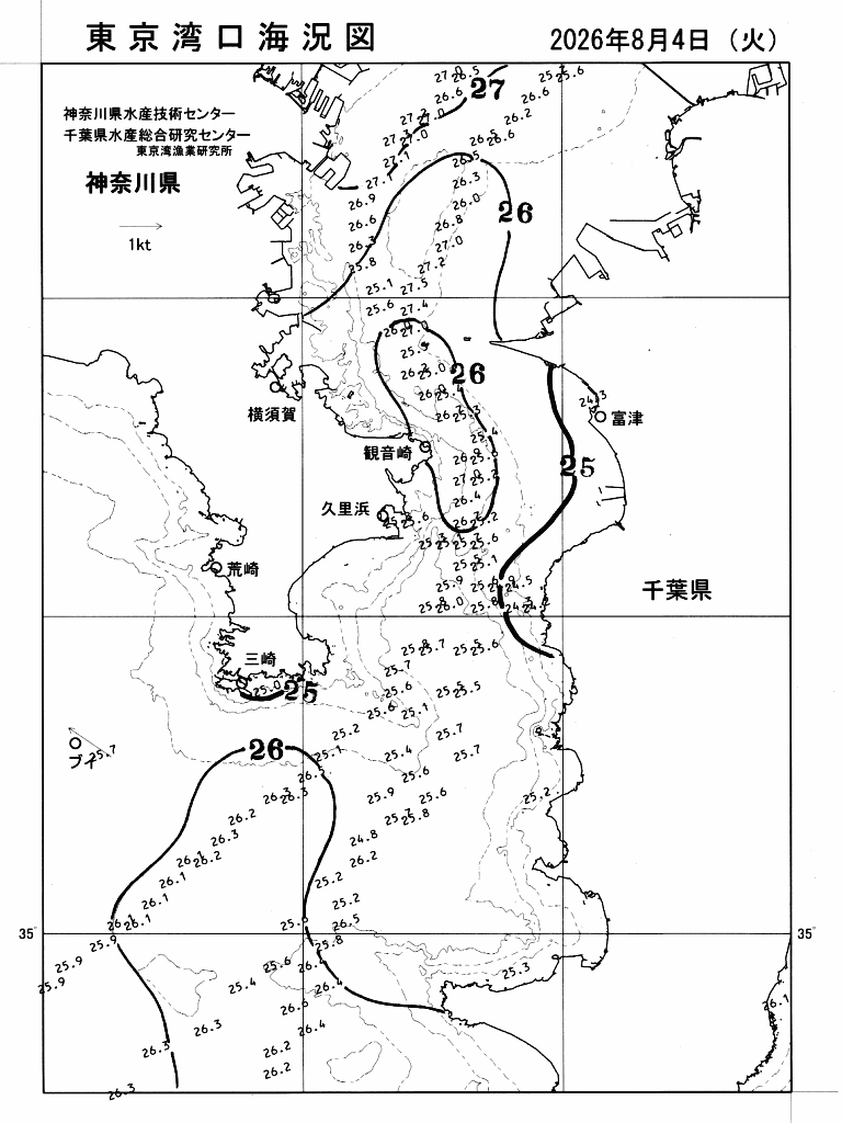 海況図, 東京湾口海況図 検索結果, (水温分布 等を図示)