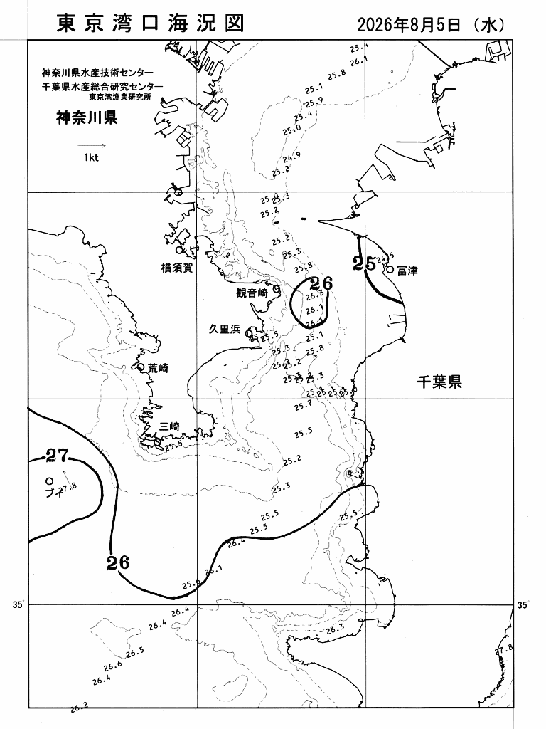 海況図, 東京湾口海況図 検索結果, (水温分布 等を図示)