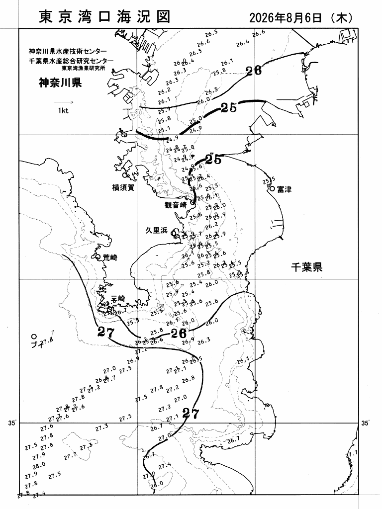 海況図, 東京湾口海況図 検索結果, (水温分布 等を図示)