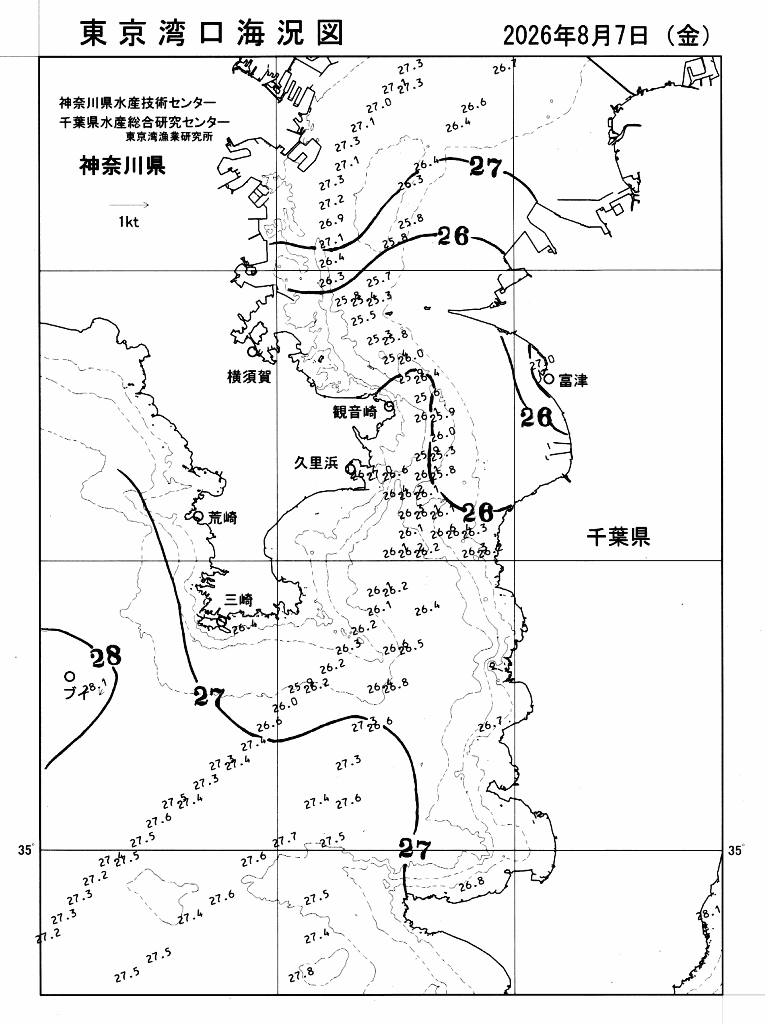 海況図, 東京湾口海況図 検索結果, (水温分布 等を図示)