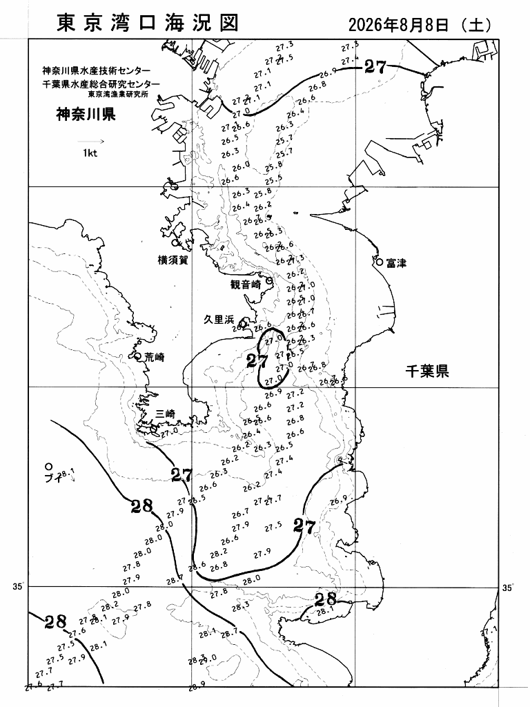 海況図, 東京湾口海況図 検索結果, (水温分布 等を図示)