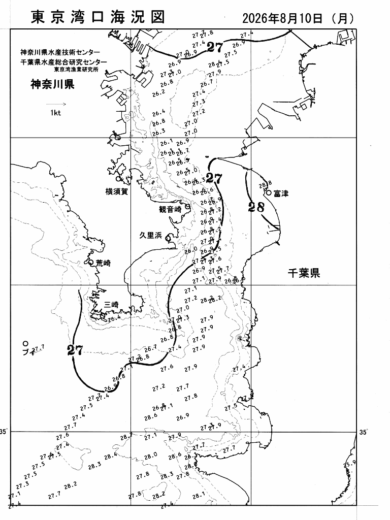 海況図, 東京湾口海況図 検索結果, (水温分布 等を図示)