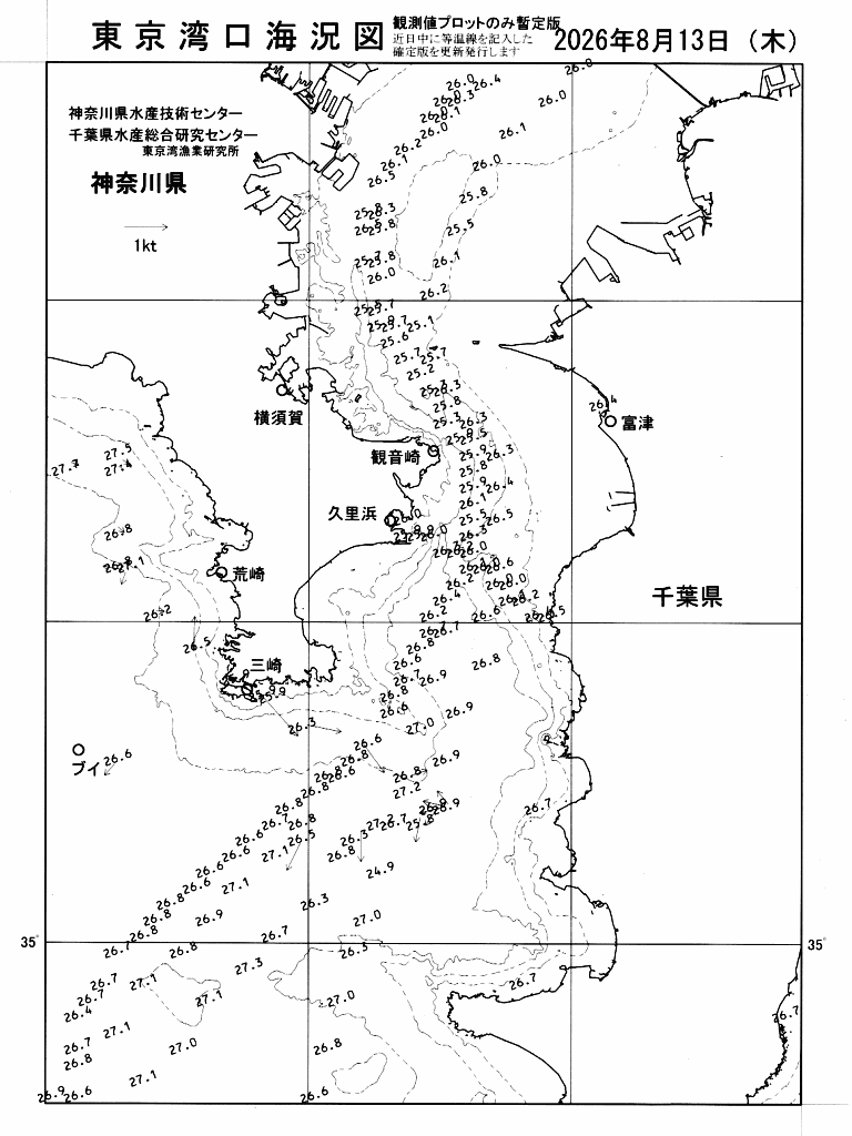 海況図, 東京湾口海況図 検索結果, (水温分布 等を図示)