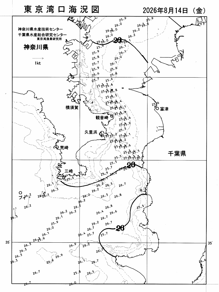 海況図, 東京湾口海況図 検索結果, (水温分布 等を図示)