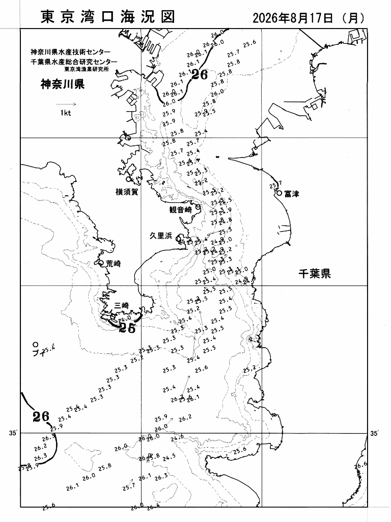 海況図, 東京湾口海況図 検索結果, (水温分布 等を図示)