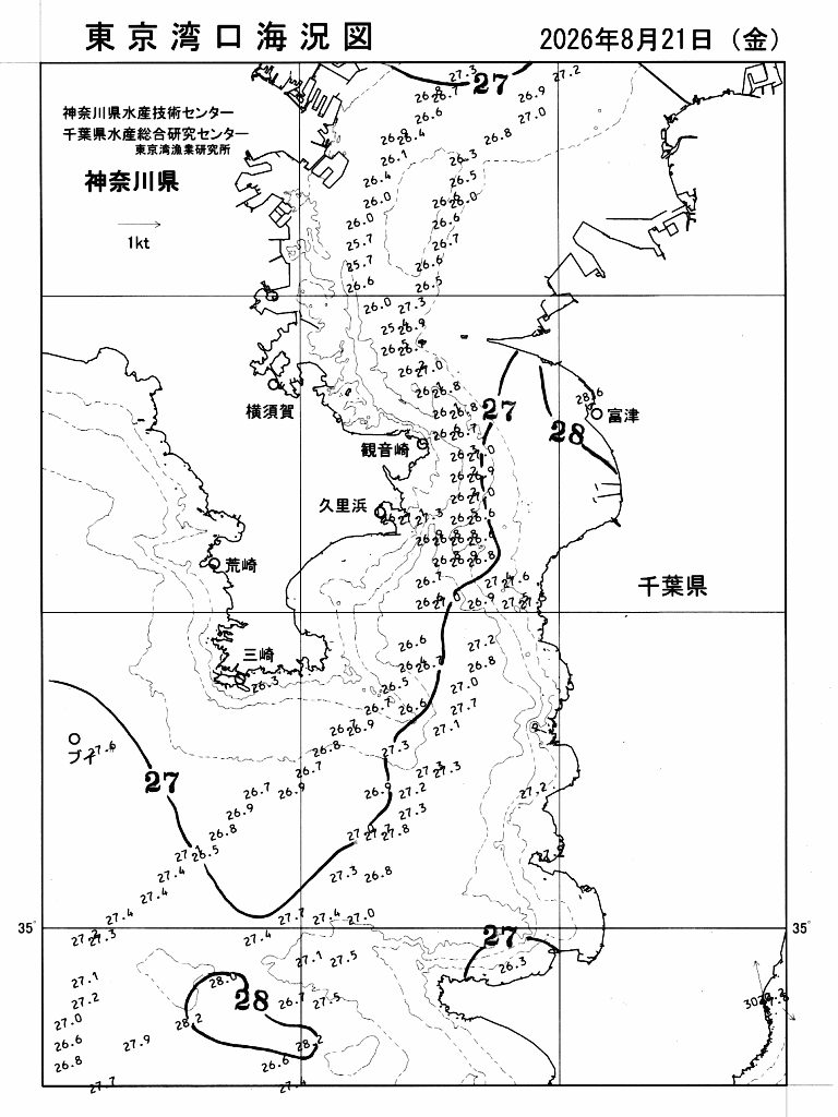 海況図, 東京湾口海況図 検索結果, (水温分布 等を図示)