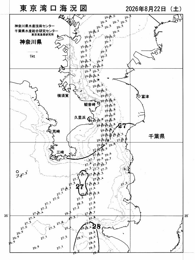 海況図, 東京湾口海況図 検索結果, (水温分布 等を図示)