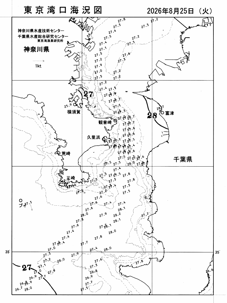 海況図, 東京湾口海況図 検索結果, (水温分布 等を図示)